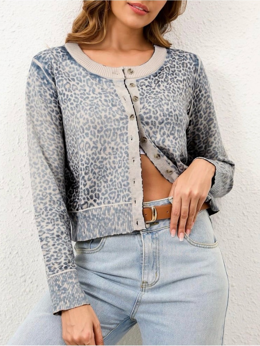 Black  and Cream Leopard Print Button-Up Cardigan